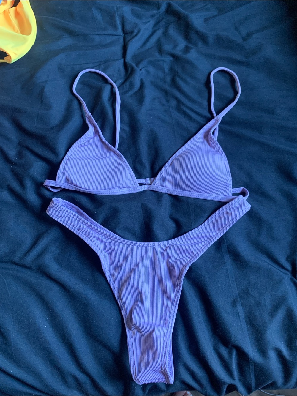 Purple Ribbed Triangle Bikini Set - Women Swim Bikini